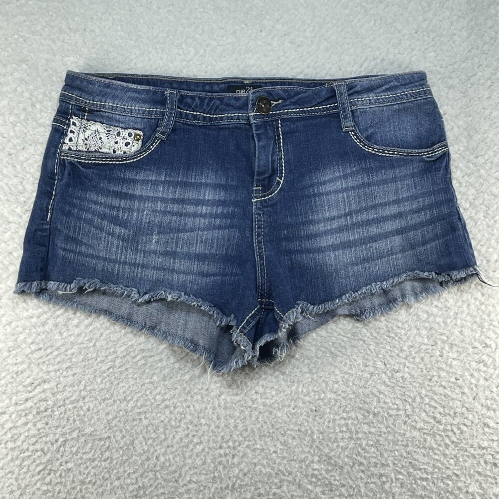 Rue 21 Womens Size 9/10 Denim Cutoff Blue Jeans With Embroidery And Lace 31x2